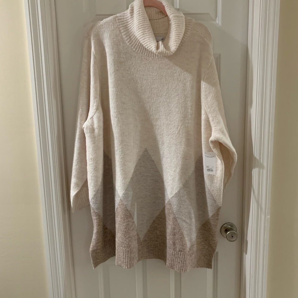 Croft & Barrow Cream and Tan Cowl Turtleneck Sweater